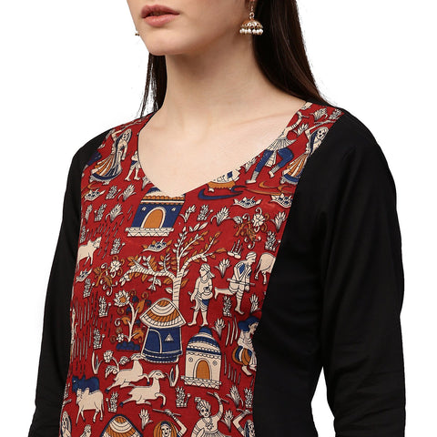 Black printed 3/4th Sleeve Anarkali Kurta with Double layer in front