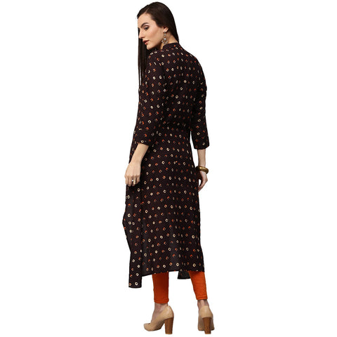 Coffee Brown printed 3/4th sleeve Rayon Low High Kurta