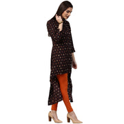 Coffee Brown printed 3/4th sleeve Rayon Low High Kurta