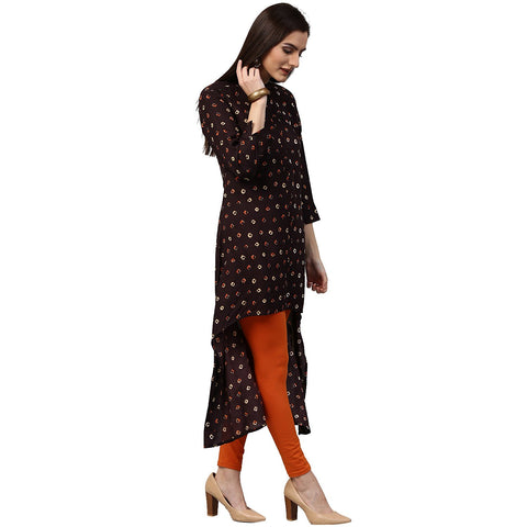 Coffee Brown printed 3/4th sleeve Rayon Low High Kurta