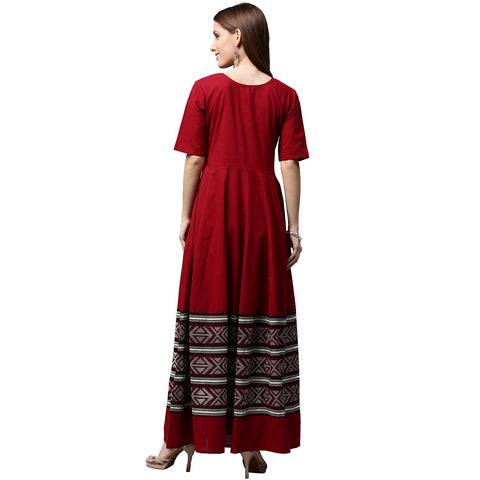 Maroon printed half sleeve cotton Anarkali kurta