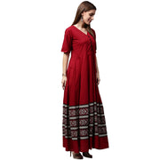 Maroon printed half sleeve cotton Anarkali kurta