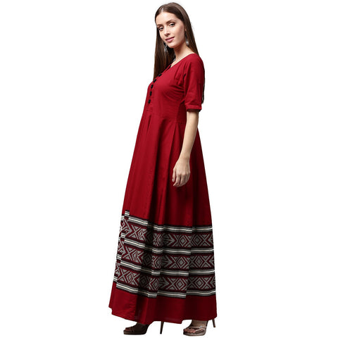 Maroon printed half sleeve cotton Anarkali kurta