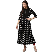 Black printed 3/4th Sleeve Cotton Anarkali kurta