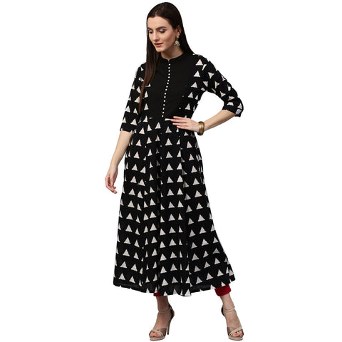 Black printed 3/4th Sleeve Cotton Anarkali kurta