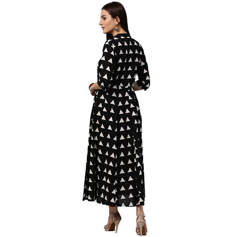 Black printed 3/4th Sleeve Cotton Anarkali kurta