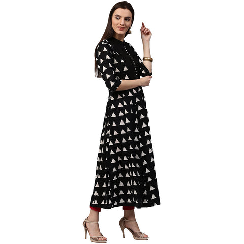 Black printed 3/4th Sleeve Cotton Anarkali kurta