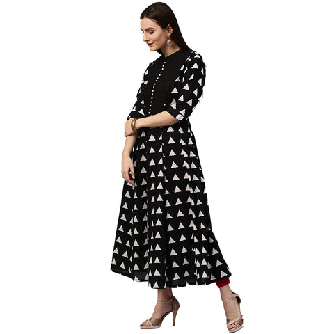 Black printed 3/4th Sleeve Cotton Anarkali kurta