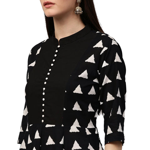 Black printed 3/4th Sleeve Cotton Anarkali kurta