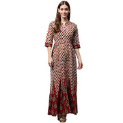 Multi printed Half sleeve cotton long anarkali kurta