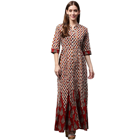 Multi printed Half sleeve cotton long anarkali kurta