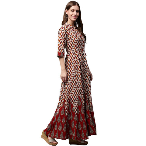 Multi printed Half sleeve cotton long anarkali kurta