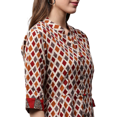 Multi printed Half sleeve cotton long anarkali kurta