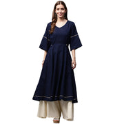 Navy blue 3/4th sleeve cotton slub anarkali kurta