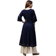 Navy blue 3/4th sleeve cotton slub anarkali kurta