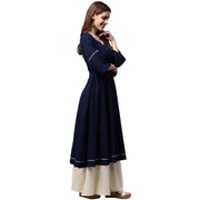 Navy blue 3/4th sleeve cotton slub anarkali kurta