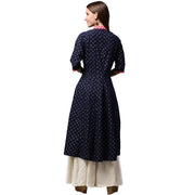 Navy blue printed 3/4th Sleeve Cotton Anghrakha style Anarkali Kurta