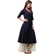 Navy blue printed 3/4th Sleeve Cotton Anghrakha style Anarkali Kurta