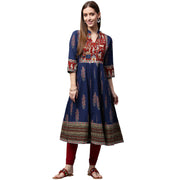 Blue printed 3/4th Sleeve Cotton Anarkali kurta
