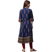 Blue printed 3/4th Sleeve Cotton Anarkali kurta
