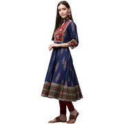 Blue printed 3/4th Sleeve Cotton Anarkali kurta