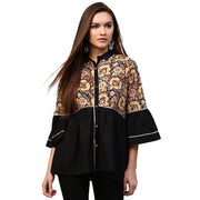 Black printed 3/4th Sleeve Cotton Flared tunic