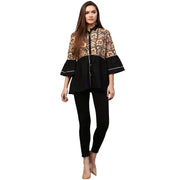 Black printed 3/4th Sleeve Cotton Flared tunic