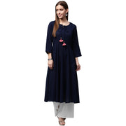 Navy blue 3/4th sleeve cotton slub anarkali kurta