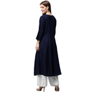 Navy blue 3/4th sleeve cotton slub anarkali kurta