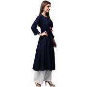 Navy blue 3/4th sleeve cotton slub anarkali kurta
