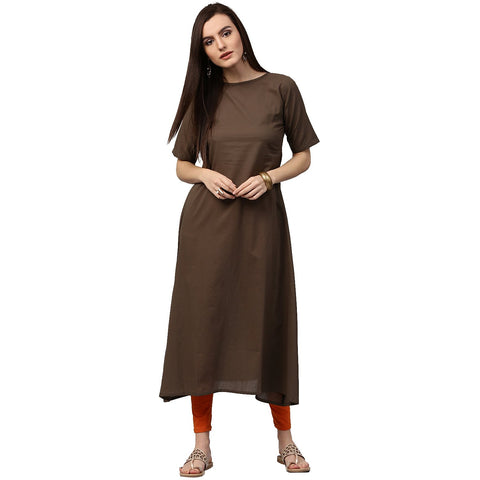 Dark green half sleeve cotton Kurta with Yellow printed floor length Jacket