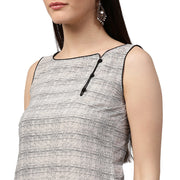 Beige printed sleeveless cotton straight kurta