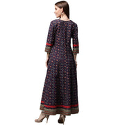 Blue printed 3/4th Sleeve Cotton Anarkali kurta