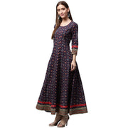 Blue printed 3/4th Sleeve Cotton Anarkali kurta