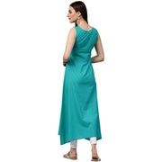 Blue sleeveless cotton A-line kurta
