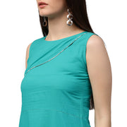 Blue sleeveless cotton A-line kurta
