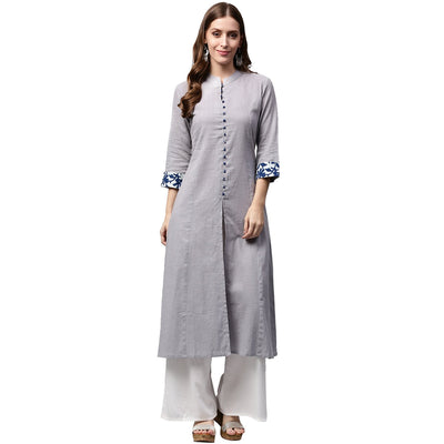 Off white 3/4th Sleeve Cotton A-line kurta