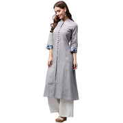 Off white 3/4th Sleeve Cotton A-line kurta