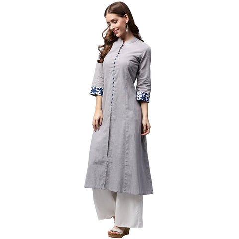 Off white 3/4th Sleeve Cotton A-line kurta