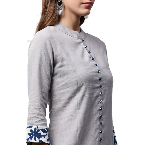 Off white 3/4th Sleeve Cotton A-line kurta