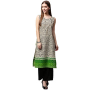 White printed Sleeveless cotton Kurta