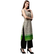 White printed Sleeveless cotton Kurta