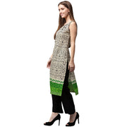 White printed Sleeveless cotton Kurta