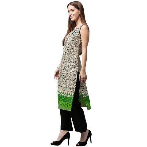 White printed Sleeveless cotton Kurta