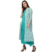 Blue printed sleeveless cotton double layer kurta