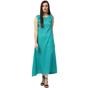 Blue printed sleeveless cotton double layer kurta