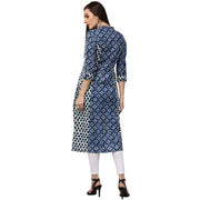 Blue printed 3/4th sleeve cotton A-line kurta