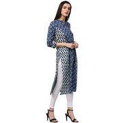 Blue printed 3/4th sleeve cotton A-line kurta