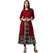 Maroon & white printed 3/4th sleeve cotton double layer kurta
