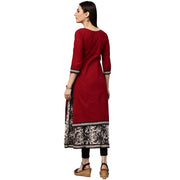Maroon & white printed 3/4th sleeve cotton double layer kurta